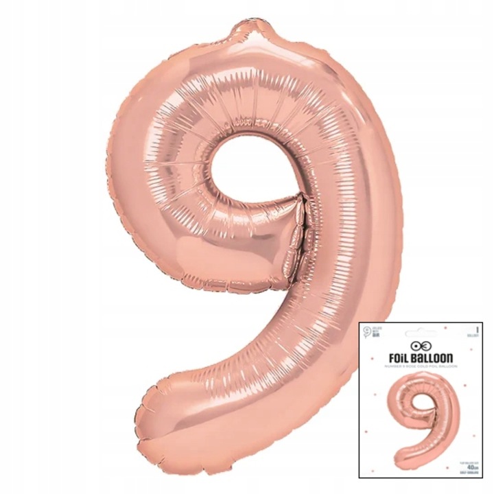 Фолиев балон номер 9, Додо, розово злато, 40 см, комплект 1 бр.