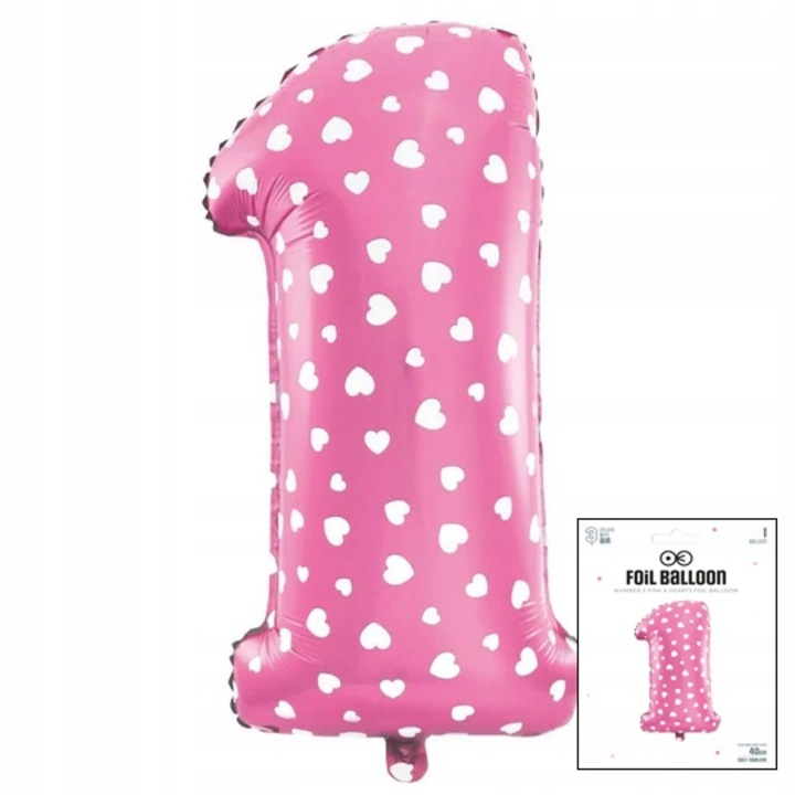 1-es számú fólia lufi, Dodo, rózsaszín, 40 cm, 1 db-os készlet
