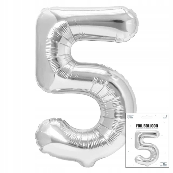 Фолиев балон номер 5, Додо, сребрист, 40 см, комплект 1 бр