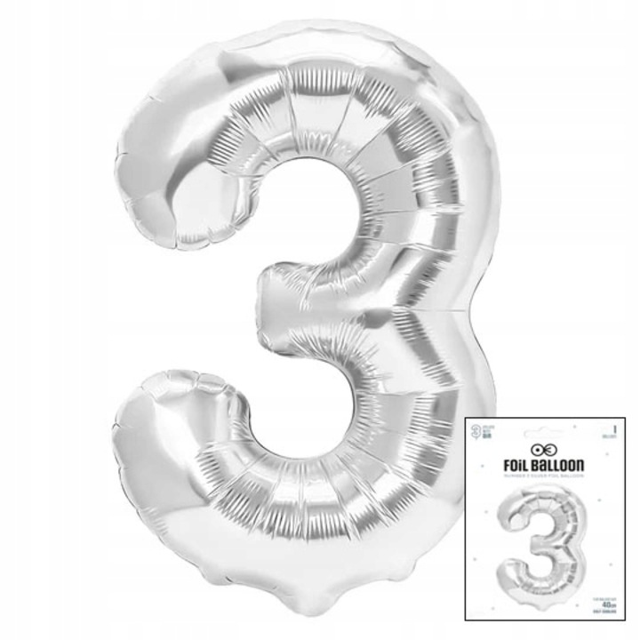 Фолиев балон номер 3, Додо, сребрист, 40 см, комплект от 1 бр.