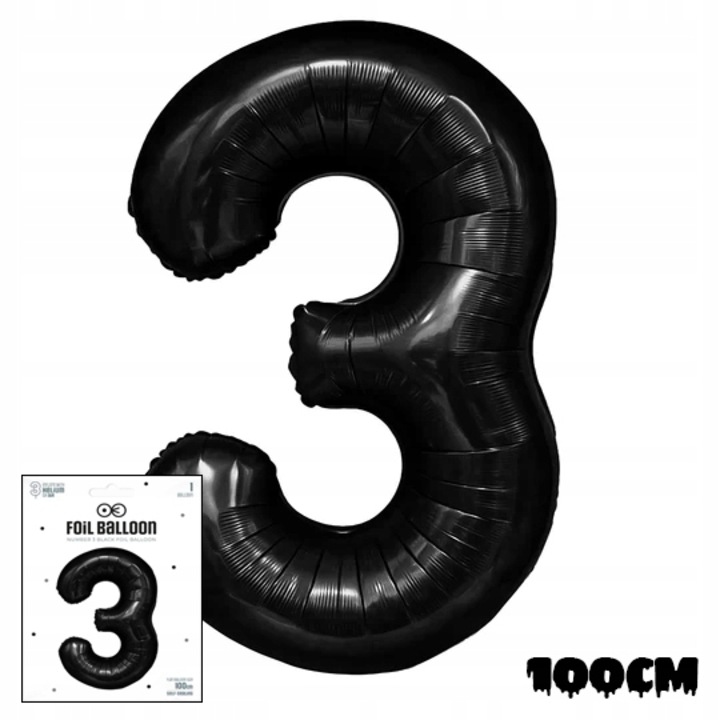 Fóliás lufi, Dodo, 3. szám, 100cm, fekete, 1 db-os készlet.