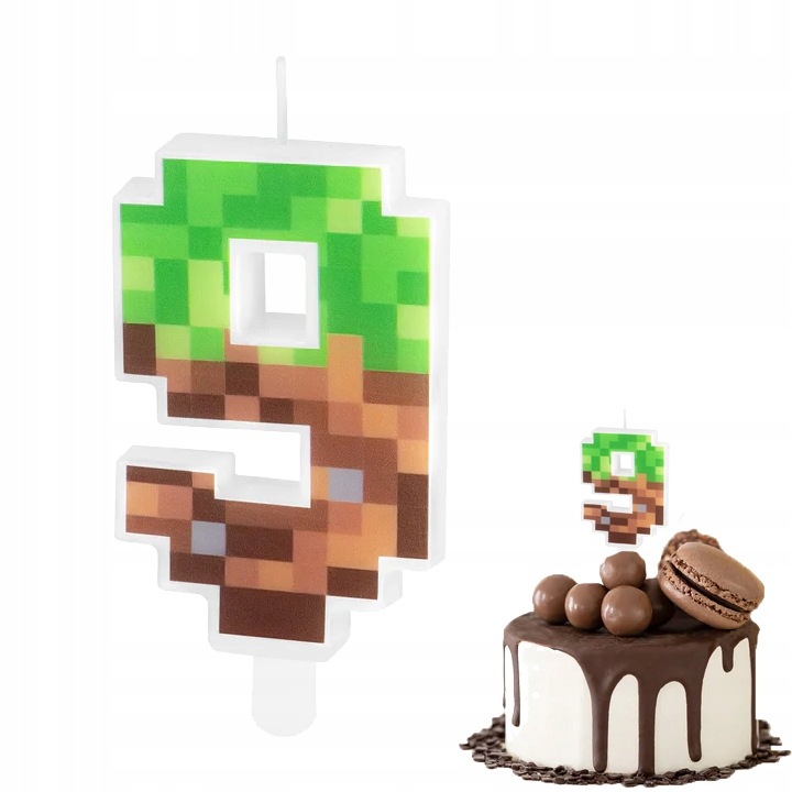 Lumanare tort cifra 9, Dodo, Tema Minecraft, Maro/Verde, 7cm