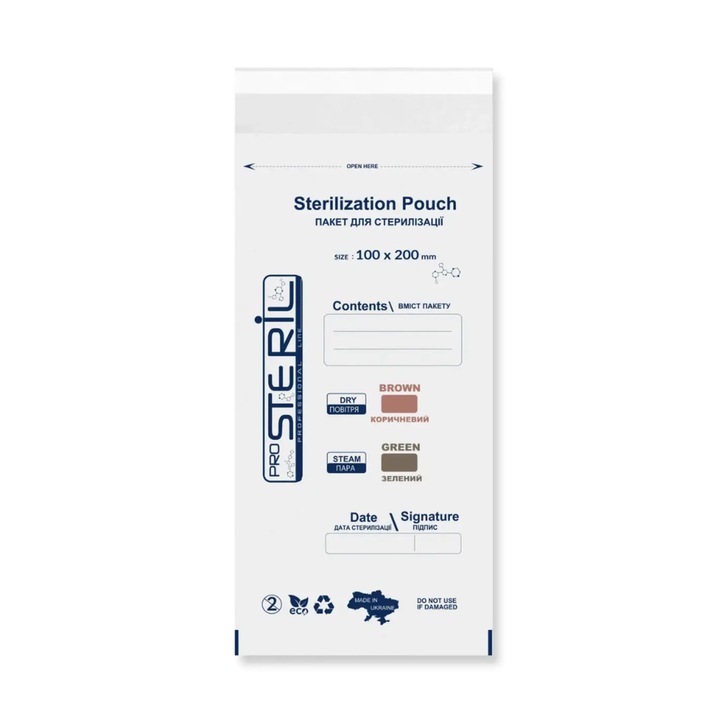 ProSteril sterilizáló zacskók, 100 db-os készlet, 100x200mm, fehér, nedvességálló, sterilizálásjelzők
