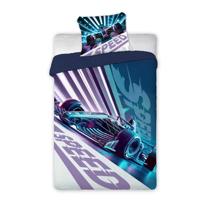 Pamut ágynemű, Faro, 2 részes szett, 140x200cm, 70x90cm, autó, többszínű