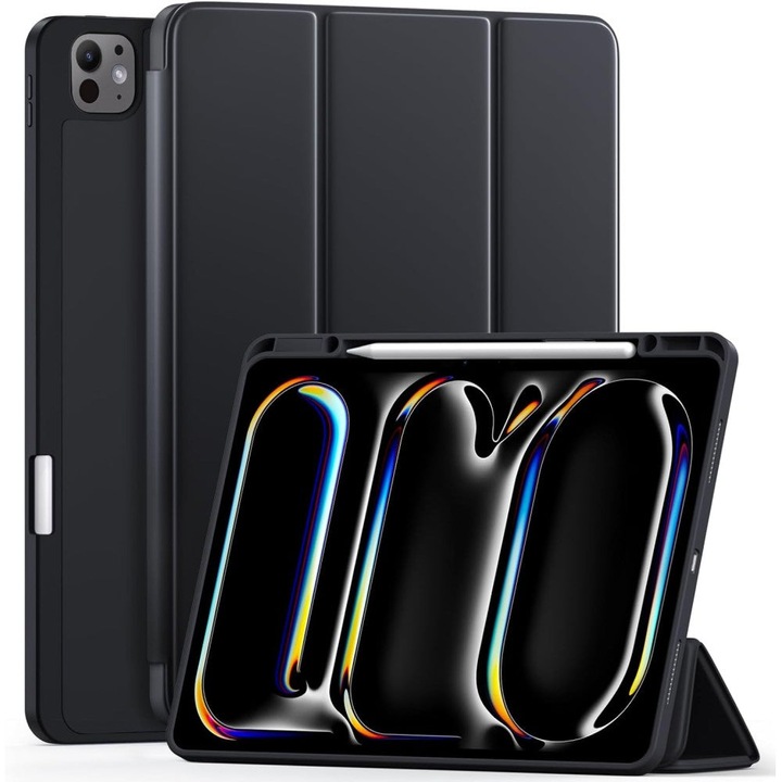 Okostok, kompatibilis az Apple iPad Pro 11 2024 készülékkel, MagneticX, CASEY STUDIOS™, állítható szögek, érintőceruza-tartó, rugalmas tok, automatikus alvás/ébresztés és Touch ID funkció, fekete