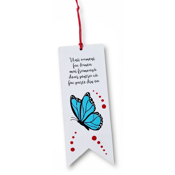 Semn de carte fluturas pictat manual, Rodion butic, handmade, 13x5 cm