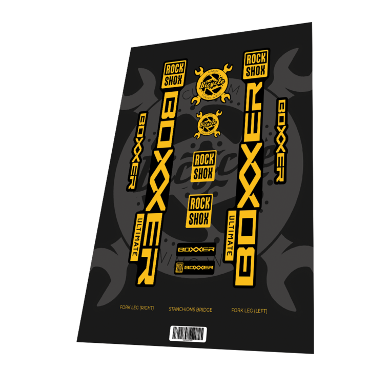 Stickere personalizate pentru Rockshox Boxxer Ultimate Yellow Black 2025 - Laminare mata