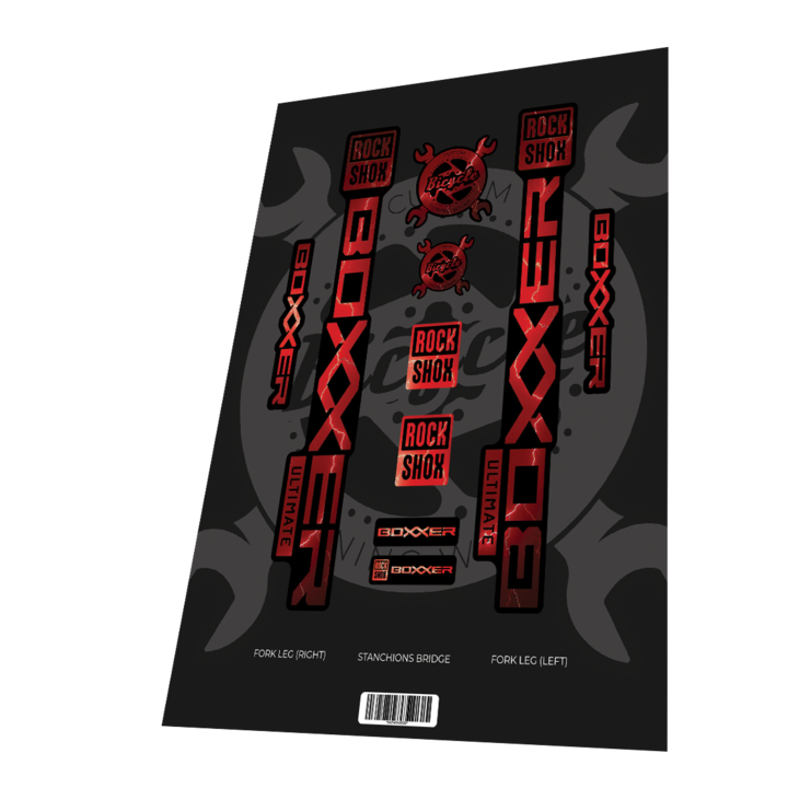 Stickere personalizate pentru Rockshox Boxxer Ultimate Thunder Red Black 2025 - Laminare lucioasa