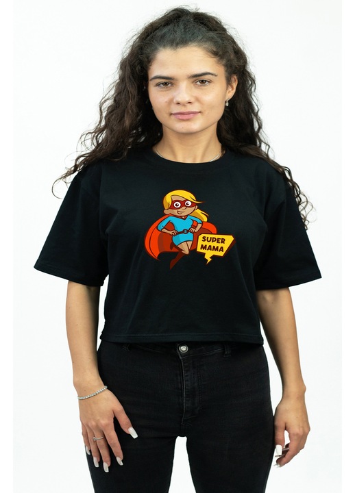 Női crop top Super Anya Hős mintával