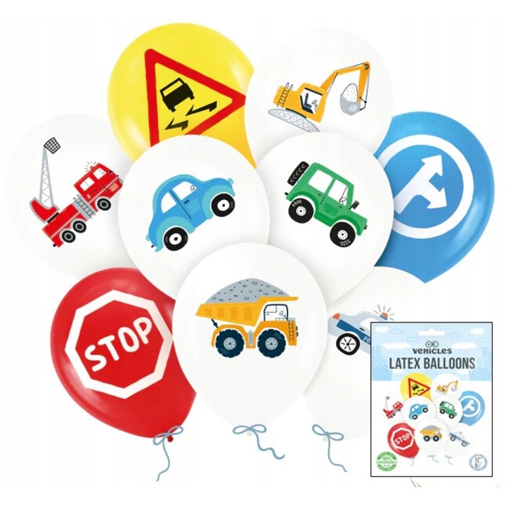 Комплект балони с принт кола, Dodo, 9 части, латекс, 12 инча, многоцветни