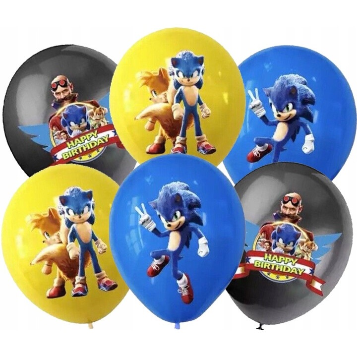 Комплект от 6 балона с принт Sonic, Dodo, латекс, многоцветни, 30 см