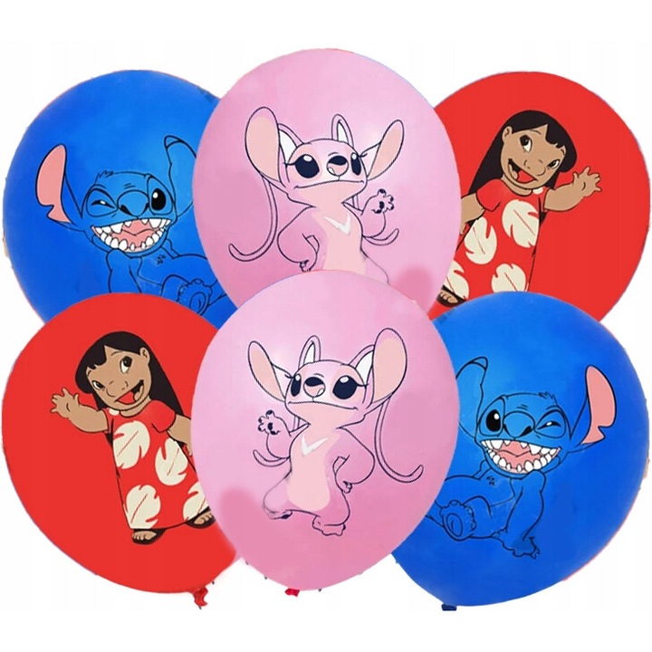 Set baloane cu imprimeu Lilo si Stitch, Dodo, 30 cm, 6 bucati, latex, multicolor