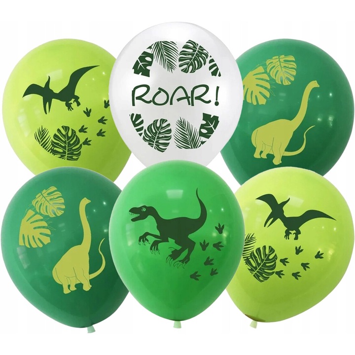 Set baloane cu dinozaur, Dodo, 12 inch, 6 bucati, multicolor