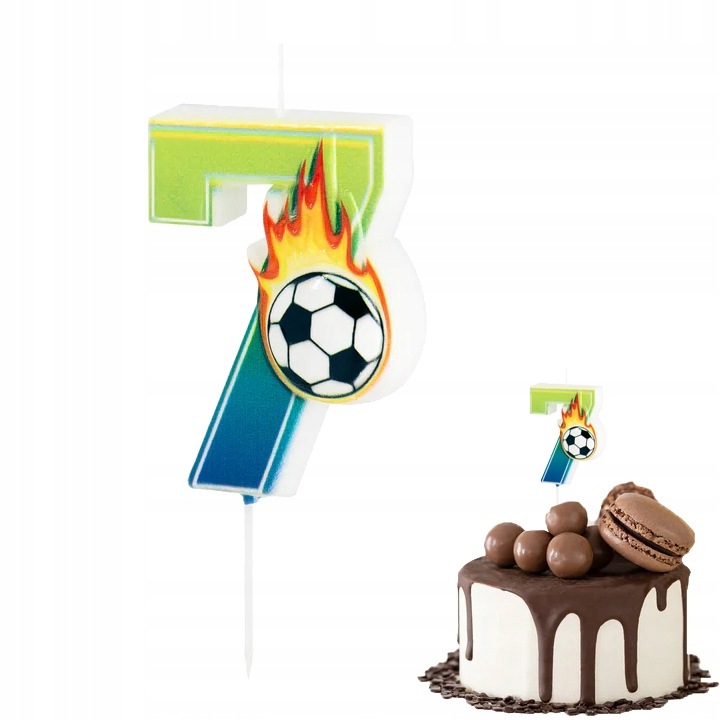 Lumanare tort aniversare, Dodo, Cifra 7, tema fotbal, 6cm, multicolor