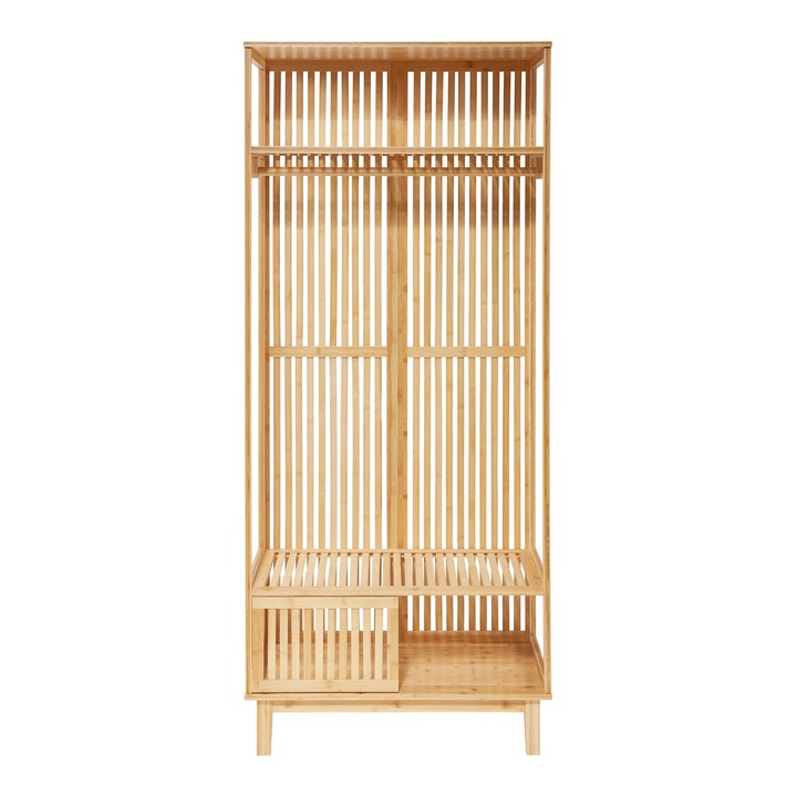 [en.casa] Ruhatartó állvány Ypäjä 187 x 80 x 47 cm bambusz natúr