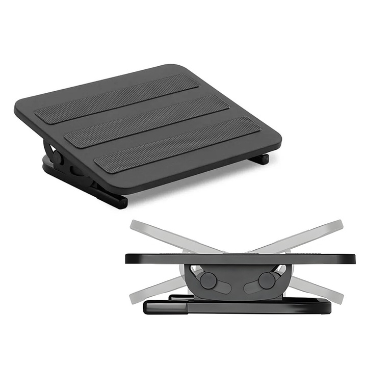 Suport pentru picioare de birou, antiderapant, unghi de inclinare reglabil de la +20° la - 20°, dimensiuni 38 x 30 x 8 cm, sarcina maxima 20 kg, suport usor, ergonomic pentru lucru, dimensiuni compacte, HDWR FeetFleet-09
