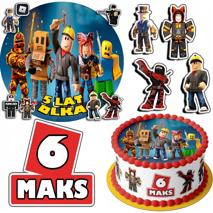 Set oplatek pentru tort 30cm + 17 postaci, ROBLOX, multicolor