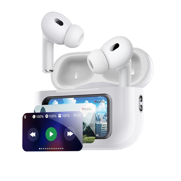 Casti Bluetooth, Wireless, In-ear, 360mAh, Display - Yesido (TWS29) - White