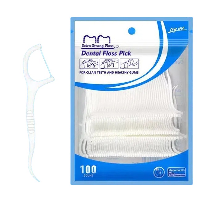 Set 100 scobitori cu ata dentara, Professional Care, prindere confortabila, yadada, Alb
