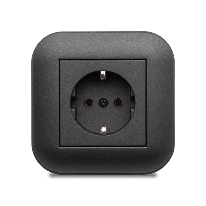 Priza schuko simpla Ovivo Loft, clasica, IP20, neagra