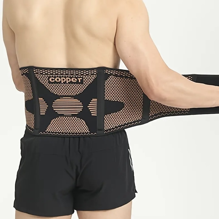 Centura Lombara compresie Elastica cu Fir de Cupru, reduce durerea, orteza de compresie, marime unica, unisex, negru/maro si bratara snur cerat
