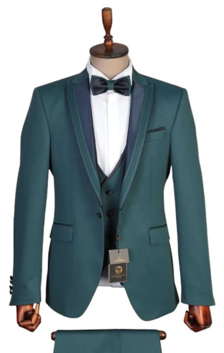 Костюм, Slim Fit, Официален, Петролово зелено