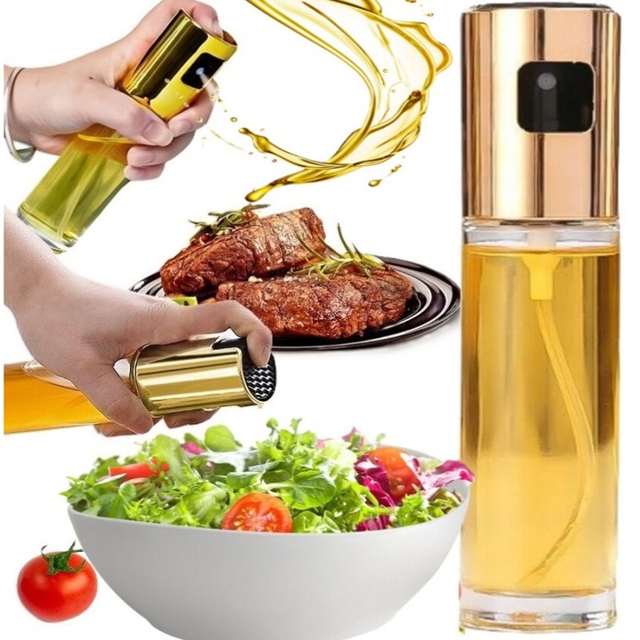 Dispenser pentru ulei World Case, sticla/plastic, auriu, 100ml