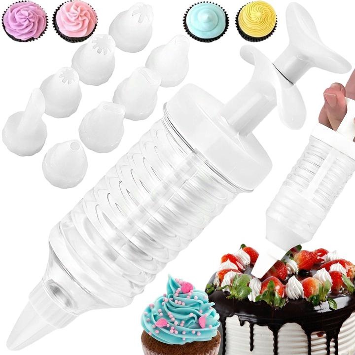 Шприц за декориране + 8 накрайника, World Case, пластмасов, бял