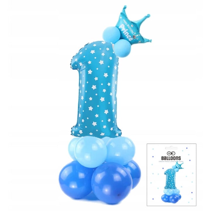 Комплект балони за рожден ден, World Case, син, номер 1, 110 см