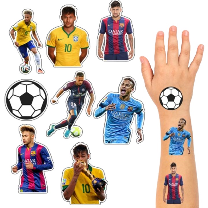 Комплект от 8 временни татуировки за деца, World Case, Футболисти, Многоцветни