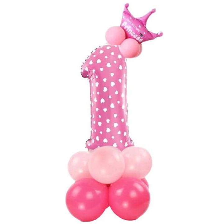 Комплект от 12 розови балона с цифра 1, World Case, латекс, розов
