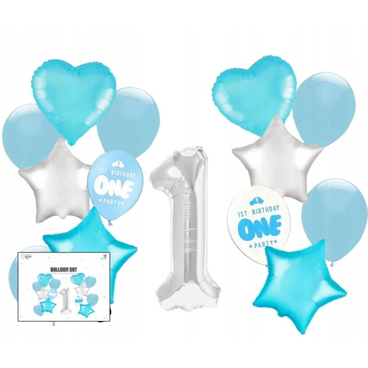 Комплект от 12 балона за 1 година, World Case, Син/Бял