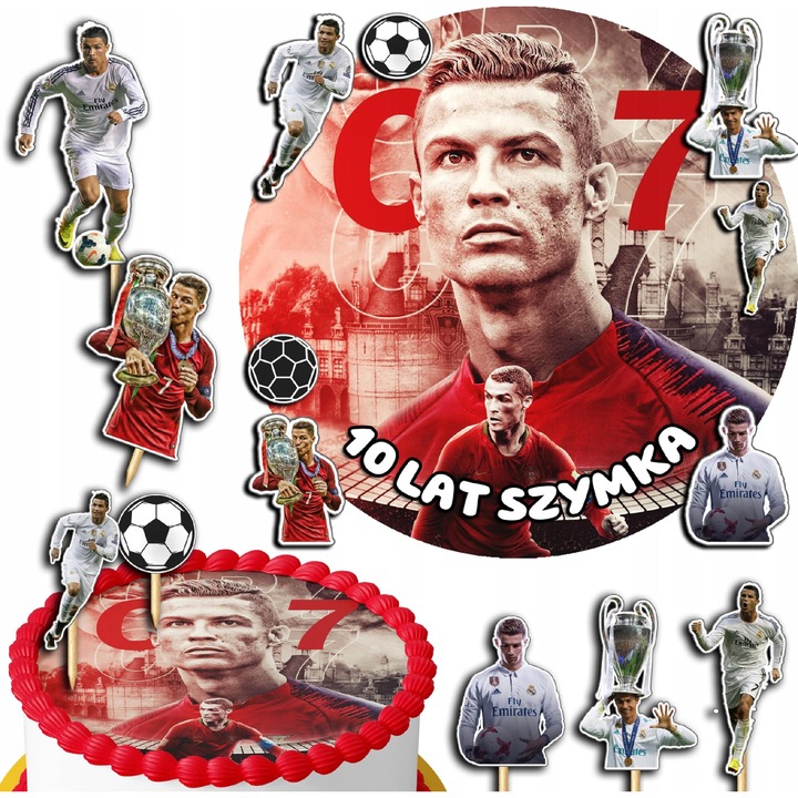 Set oplatek tort 20cm + toppere 3D - Ronaldo, 10 bucati