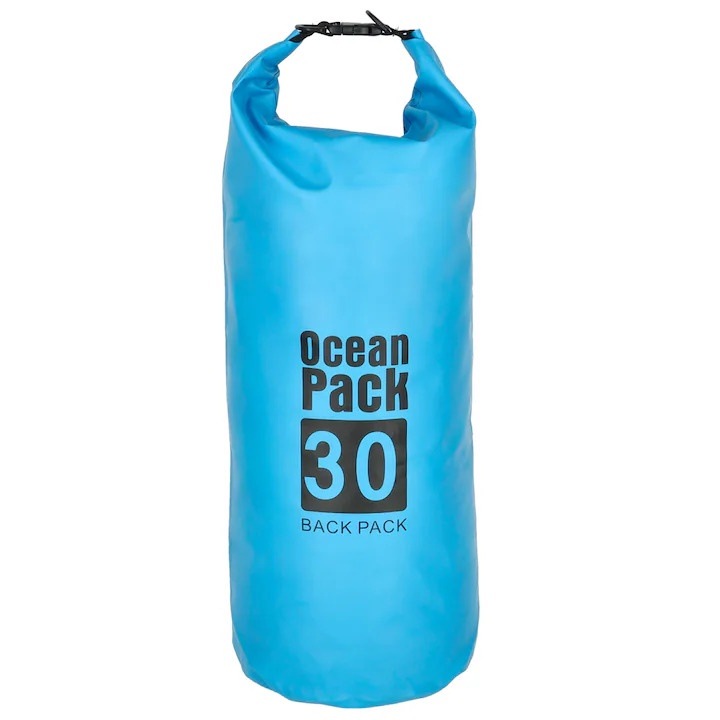 Rucsac impermeabil de tip drybag, Tecos, capacitate 30 L, albastru, pentru activitati de exterior