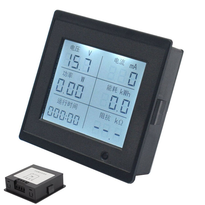 Panelmetru LCD 6...100V, DC 20A+W+KWh