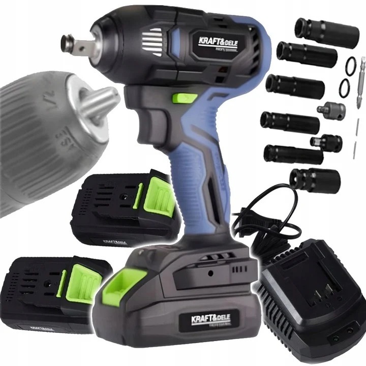 Pistol cheie cu impact 750Nm masina insurubat 2 baterii 21V 3Ah adaptor filetare chei tubulare acumulator (KD3408)