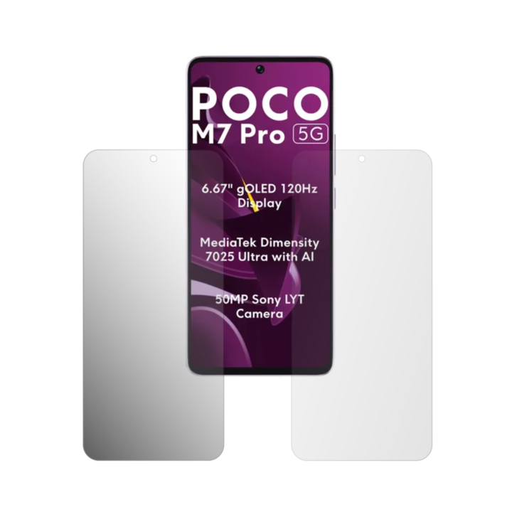 Комплект от 2X Folie24 протектора за екран, за Poco M7 Pro, 1X Ultra-Clear + 1X Matte, подходящо за калъфа покритие (съвместимо с калъфа), лепило, гъвкаво със саморегенерация