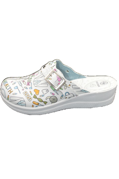 Saboti medicali dama Gezer cu imprimeu, Alb, 38