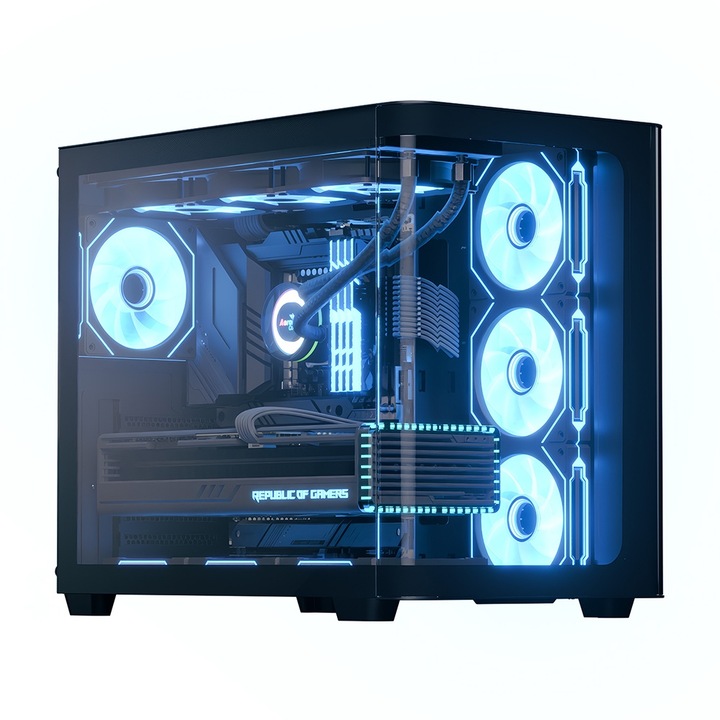 Aerocool P500C V1 ház, SPCC acél ATX + edzett üveg középtorony, 4 ventilátorral, fekete