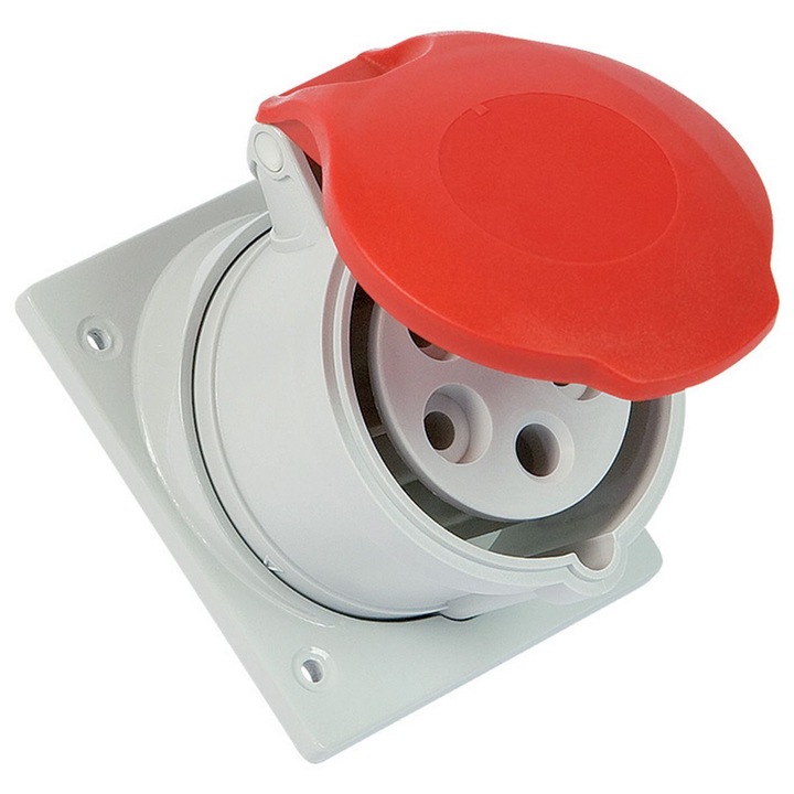 Priza industriala Inclinata, IP44, 3P+N+E, 16A, Montaj Incastrat, AC 380-415V, 6h, Gri / Rosu, 75x85 mm, Fanton