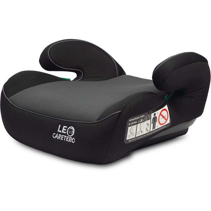 I-Size autósülés 125-150 cm-es gyermekek számára, Caretero, 3 pontos biztonsági övek, ergonomikus kartámasz, kivehető párnázat, Grafit