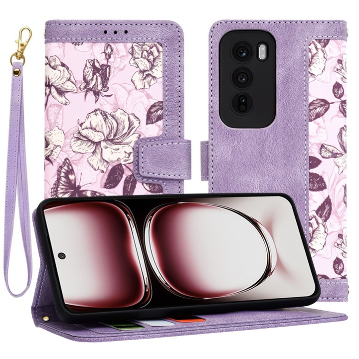 Husa tip carte pentru Oppo Reno12 Pro, Accesorio Flip Craft, Mysterious Purple