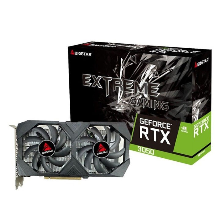 Placa video Biostar RTX 3050, 6GB, GDDR6, 96bit, 1xDVI, 1xHDMI, 1xDisplayPort