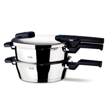 Set oala + tigaie sub presiune Fissler Vitaquick, capacitate 4.5 + 2.5 Litri, diametru 22 cm, inductie Set oala + tigaie sub presiune Fissler Vitaquick, capacitate 4.5 + 2.5 Litri, diametru 22 cm, inductie