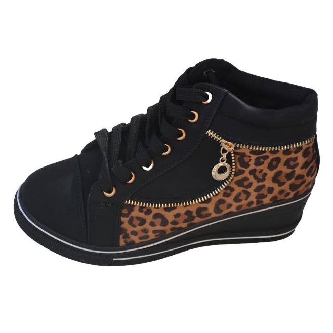Tenisi cu imprimeu animal print, D&J Exclusive, Negru