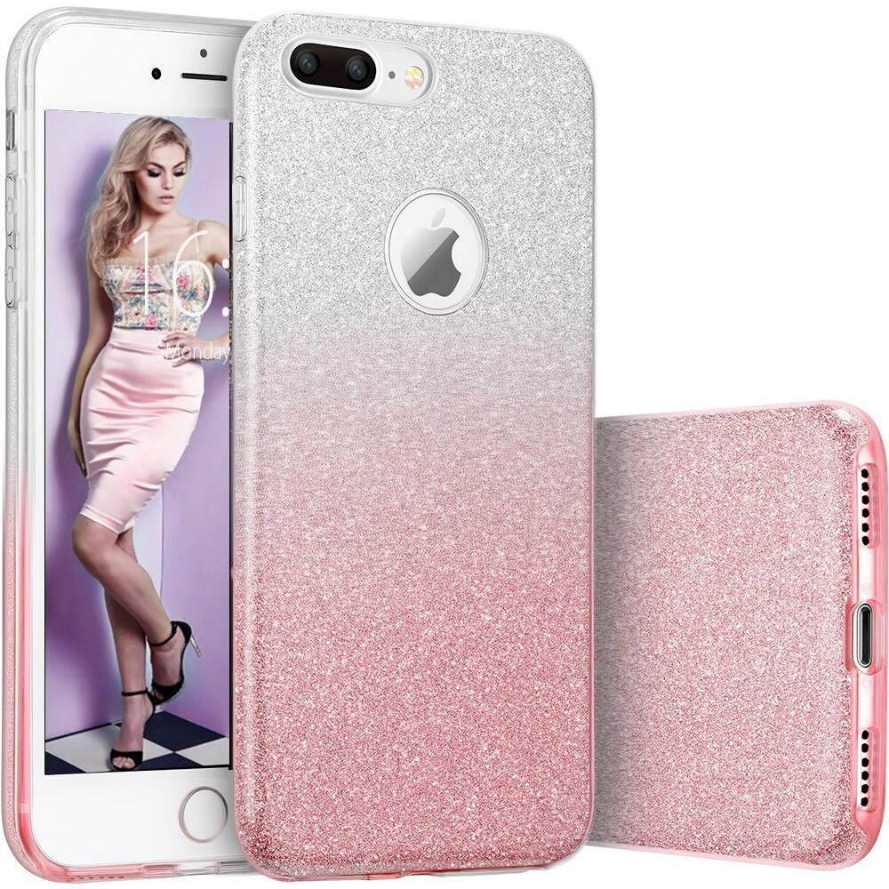 Husa telefon Iphone 7 ofera protectie Glitter Shine degradee Silver-Pink