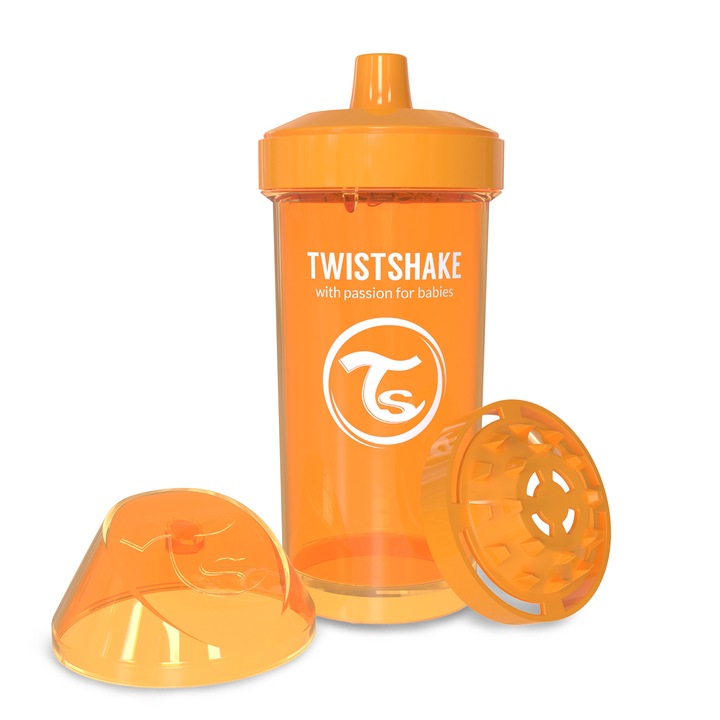 Чаша против накапване 12+ Twistshake, 360 мл, оранжева