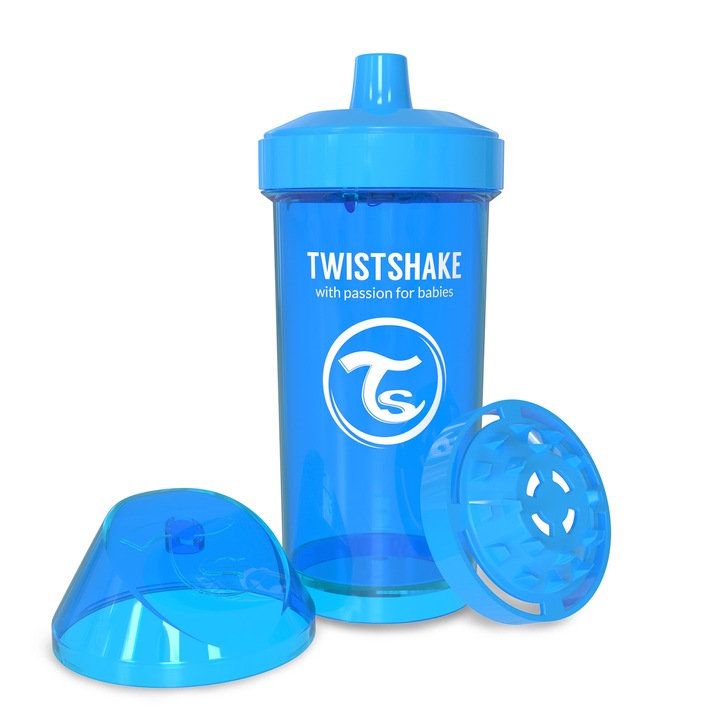 Чаша против разливане 12+ Twistshake, 360 мл, синя