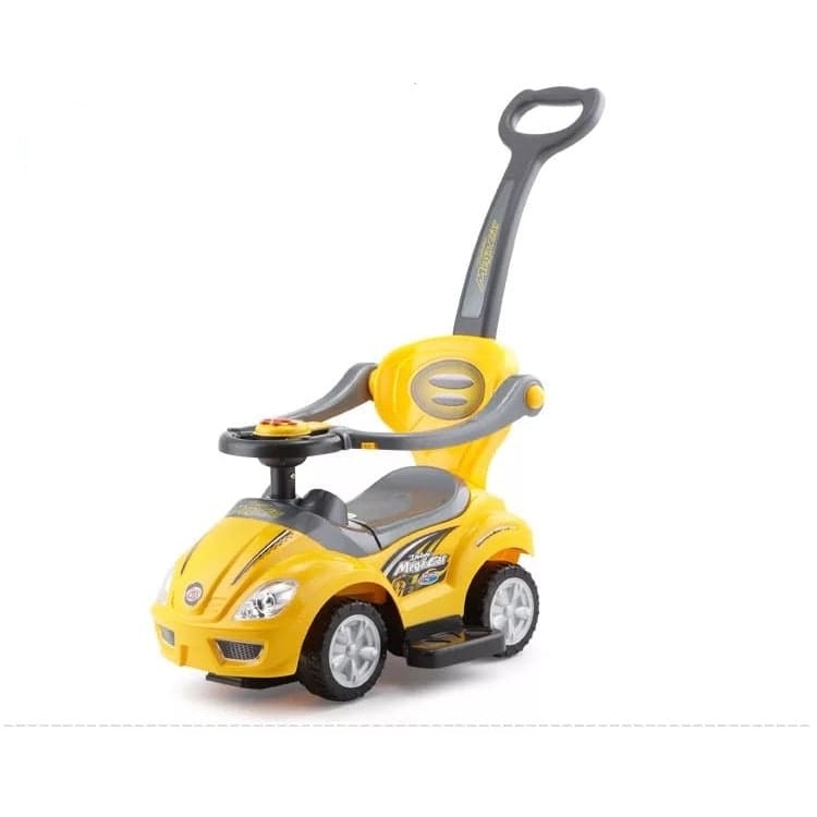 Masinuta copii si bebe Jolly Kids™ Sport Car, cu melodii, maner de impins pentru parinti, bara de protectie, design modern, Galben