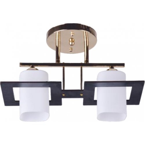 Lustra Cube,metal auriu cu negru, abajur sticla alba,2X60W,dulie E27